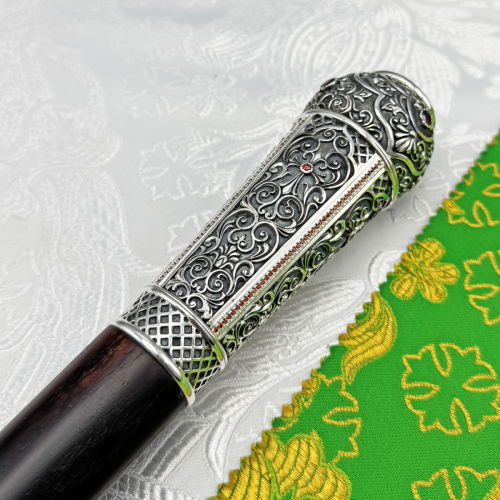 2.7.1559лр Посох латунный с красными камнями в серебрении фото 2 2.7.1559лр Посох латунный с красными камнями в серебрении фото 2