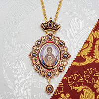 2.7.2745лп-2/1лп-М Панагия латунная с фиолетовыми камнями в позолоте