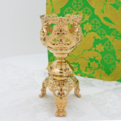 2.7.0570лп Лампада настольная латунная со вставками в позолоте фото 6