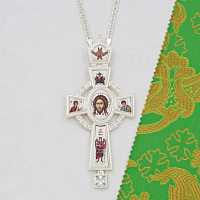 2.10.0400л-2/1л Наперсный крест латунный с белыми камнями в серебрении