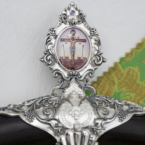 2.7.2676лр Жезл латунный с фиолетовыми камнями в серебрении фото 4 2.7.2676лр Жезл латунный с фиолетовыми камнями в серебрении фото 4