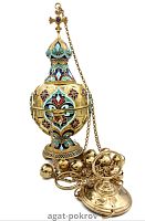 2.7.1954лпэ Кадило латунное с красными камнями и эмалью в позолоте