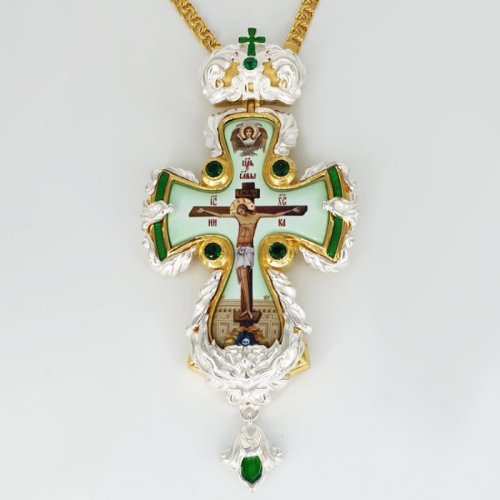 2.10.0343лпэ-2/1лп Крест наперсный латунный в серебрении и позолоте с цепью 2.10.0343лпэ-2/1лп Крест наперсный латунный в серебрении и позолоте с цепью