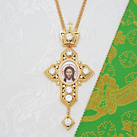 2.10.0405лп-2/1лп Крест наперсный латунный с белыми камнями в позолоте