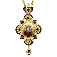 2.7.0496лп-2/1лп Панагия латунная в позолоте со вставками, эмалью и цепью