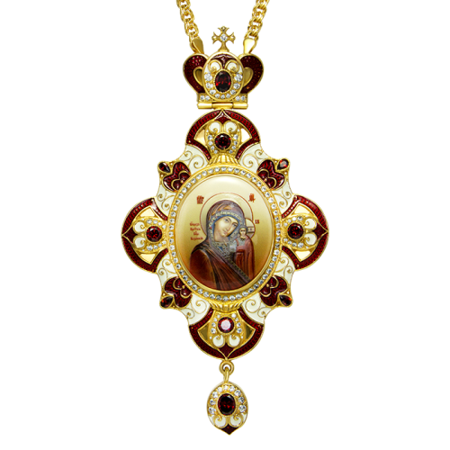 2.7.0496лп-2/1лп Панагия латунная в позолоте со вставками, эмалью и цепью