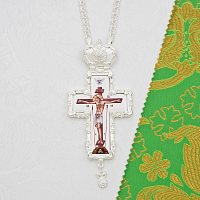 2.10.0325л-2/1л Крест наперсный латунный с белыми камнями в серебрении