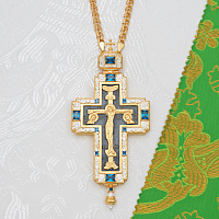 2.10.0238лфр/1лп Крест наперсный латунный с голубыми камнями в позолоте