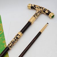 2.7.2631лнп Посох латунный в позолоте с натуральными камнями (Кварц-зеленый)