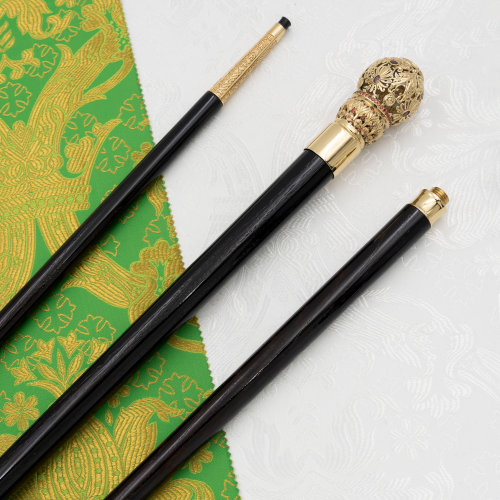 2.7.0722лп Посох латунный с красными камнями в позолоте