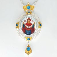 2.7.0986лф-2/1л Панагия латунная с фрагментарной позолотой, принтом и цепью арт.2.7.0201л