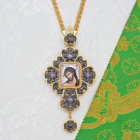 2.10.0442лпр-2/1лп Крест наперсный латунный с фиолетовыми камнями в позолоте