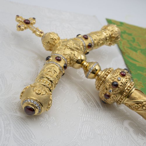 2.7.2722лп Жезл латунный с красными камнями в позолоте фото 7