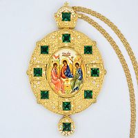 2.10.0590лпр-2/64лп Крест наперсный латунный с голубыми камнями в позолоте