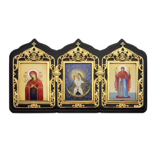 2.77.0130лп Икона-триптих настенная латунная в позолоте со вставками 2.77.0130лп Икона-триптих настенная латунная в позолоте со вставками