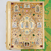 2.7.2476лнпэ-28 Евангелие с натуральными камнями и эмалью в позолоте