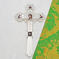 2.7.1562л Крест напрестольный латунный с голубыми камнями в серебрении