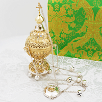 2.7.0672лф Кадило латунное с белыми камнями в серебрении и фрагментальной позолотой