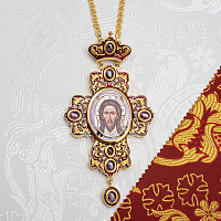 2.10.0665лп-2/1лп-М Крест наперсный латунный с фиолетовыми камнями в позолоте