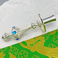 2.7.2682л Подсвечник ручной латунный с голубыми камнями в серебрении