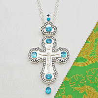 2.10.0583лр/63л Крест наперсный латунный с голубыми камнями в серебрении