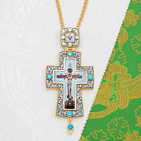 2.10.0569лпр-2/1лп Крест наперсный латунный с голубыми камнями в позолоте
