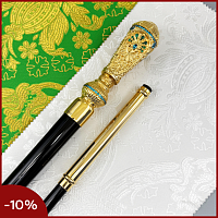 2.7.0737лп Посох латунный с голубыми камнями в позолоте