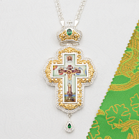 2.10.0341л-2/1л Крест латунный с зелеными камнями в серебрении