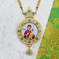 2.7.2081лп-2/113лп Панагия латунная с голубыми камнями в позолоте 