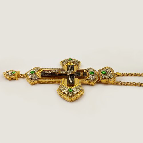 2.10.0266лп/1лп Крест латунный в позолоте, со вставками, литьевым распятием и цепью фото 3