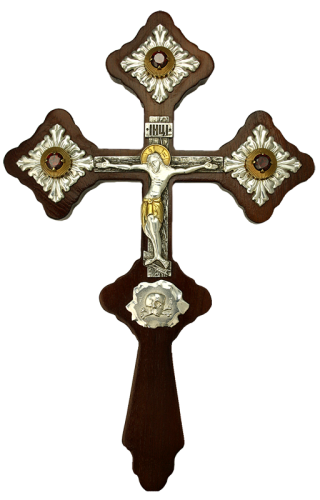2.7.0606л Крест из латуни на дереве с фрагментальной позолотой
