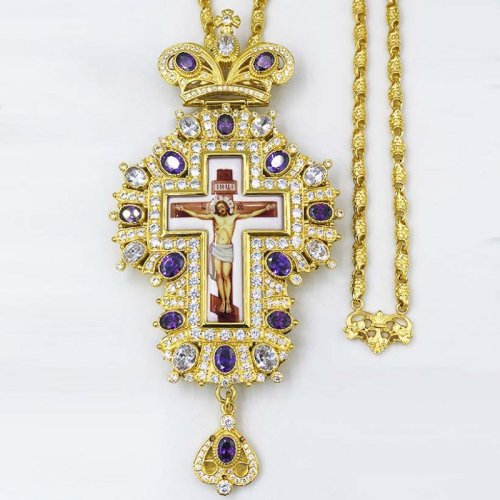 2.10.0216лп-2/73лп Крест наперсный с украшениями и цепью 2.10.0216лп-2/73лп Крест наперсный с украшениями и цепью