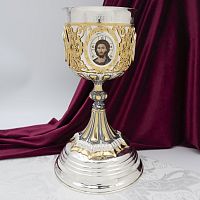2.7.0980лфр-2 Потир мельхиоровый на 1л в серебрении с фрагментарной позолотой
