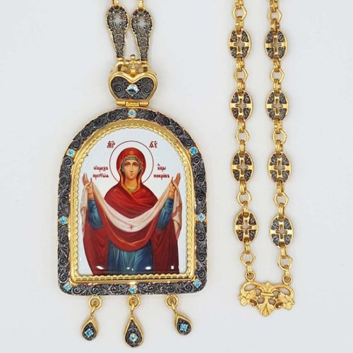 2.7.1045лп-2/80лп Панагия латунная в позолоте со вставками и цепью