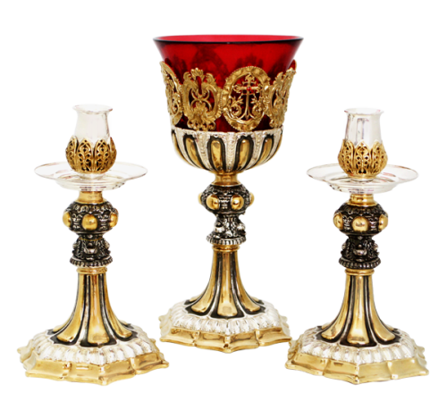 2.7.0526лфр-К Напрестольный набор лампада + 2 подсвечника 2.7.0526лфр-К Напрестольный набор лампада + 2 подсвечника