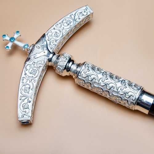 2.7.1582л Жезл латунный с голубыми камнями в серебрении фото 4