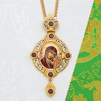 2.7.1133лп-2/1лп Панагия латунная с красными камнями в позолоте с цепью