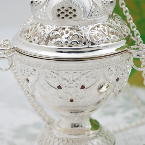 2.7.1587л Кадило латунное с красными камнями в серебрении фото 6 2.7.1587л Кадило латунное с красными камнями в серебрении фото 6