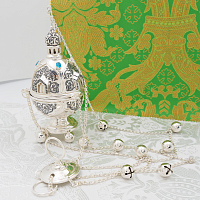 2.7.2123лр Кадило латунное с голубыми камнями и патинированием в серебрении