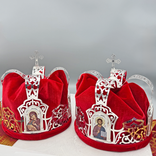 2.7.2839л-2-К Венцы венчальные латунные в серебрении - комплект 2.7.2839л-2-К Венцы венчальные латунные в серебрении - комплект