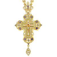 2.10.0093лп-2/44лп Крест наперсный латунный в позолоте со вставками и цепью
