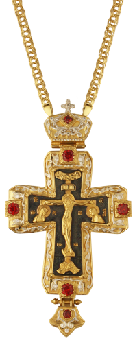 2.10.0196лп/1лп Крест наперсный в позолоте с украшениями и цепью 2.10.0196лп/1лп Крест наперсный в позолоте с украшениями и цепью