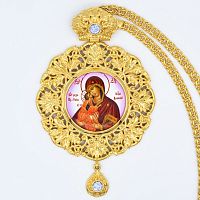 2.7.0485лп-2/1лп Панагия латунная в позолоте, со вставками и цепью