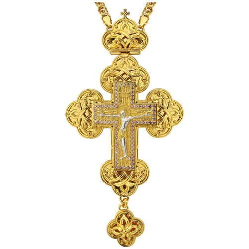 2.10.0128лп/1лп Крест наперсный со вставками в позолоте 2.10.0128лп/1лп Крест наперсный со вставками в позолоте