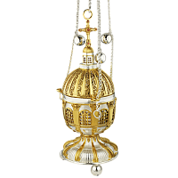 2.7.0751лф Кадило латунное с фрагм. позолотой и вставками