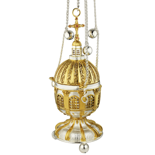 2.7.0751лф Кадило латунное с фрагм. позолотой и вставками