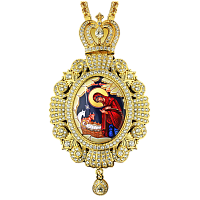 2.7.0528лп-2/1лп Панагия латунная в позолоте со вставками и цепью