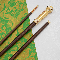 2.7.1719лп-М Посох латунный с красными камнями и эмалью в позолоте