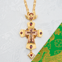 2.10.0658лп-0/154лп Крест латунный с красными камнями в позолоте