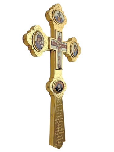 2.7.0852лп Крест Напрестольный латунный в позолоте со вставками фото 2 2.7.0852лп Крест Напрестольный латунный в позолоте со вставками фото 2